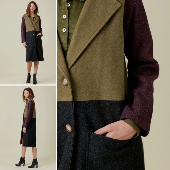 Mystree Jackets & Blazers - 437. NEW Mystree Color Block Long Trench Coat Charcoal Olive Burgundy